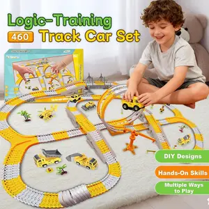 Kids Construction Track Toy Set DIY Flexible Railway Electric Engineering Truck Car Building Kit STEM Educational Toys for Boys Girls Ages 3 4 5 6 7 Toddler Creative Assembly Road Track Playset Parent Child Interactive Gift Hot Trending