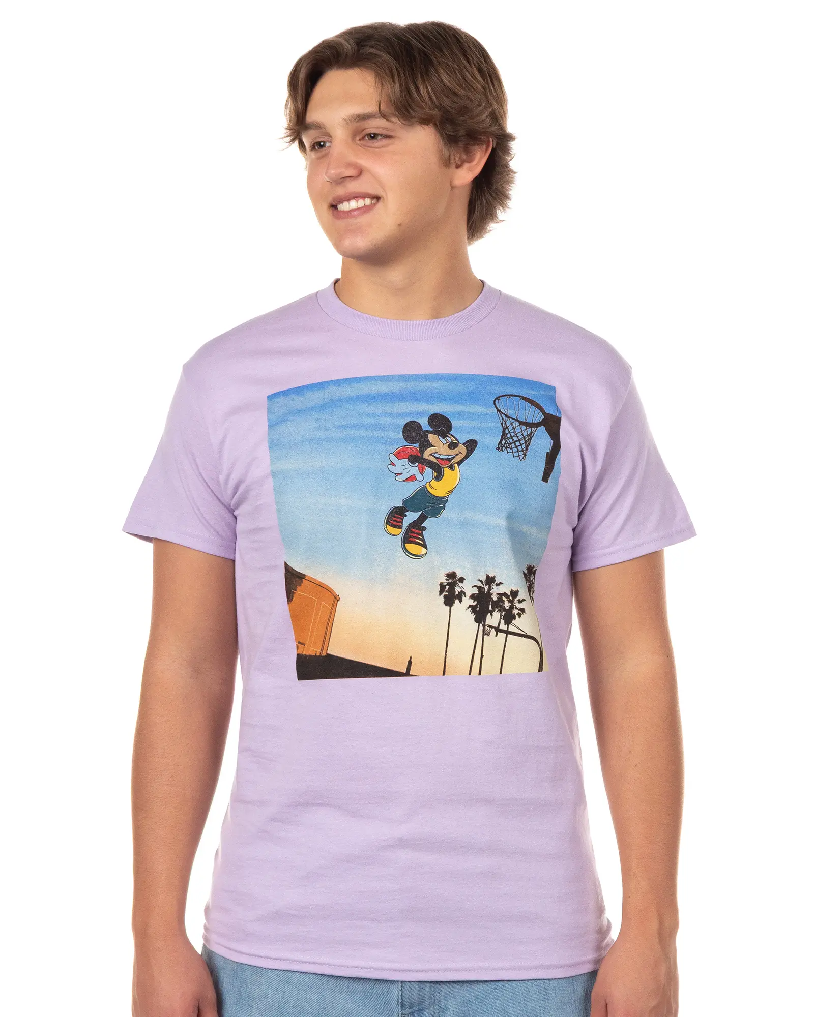 Disney Mickey Mouse T-Shirt Men's Sunset Slam Dunk Adult Short Sleeve Tee