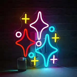 Creative Geometric Design LED Neon Sign, USB Powered Star Shaped Neon Sign, Decorative Neon Light For Home Living Room Bedroom, Mood Decorative Lights, Neon Accent Lights, LED Signs, LED Decoration, Acrylic Light