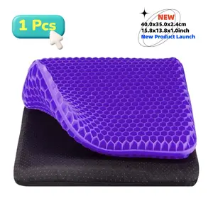 Double Thick Gel Seat Cushion  Purple Honeycomb Chair Pad for Back & Tailbone Pain Relief, Ergonomic Cooling Breathable Office Chair Mat, Non-slip Orthopedic Seat Cushion for Car & Gaming, 15.8 x 3.8 x 0.95 inches breathable seat cushion