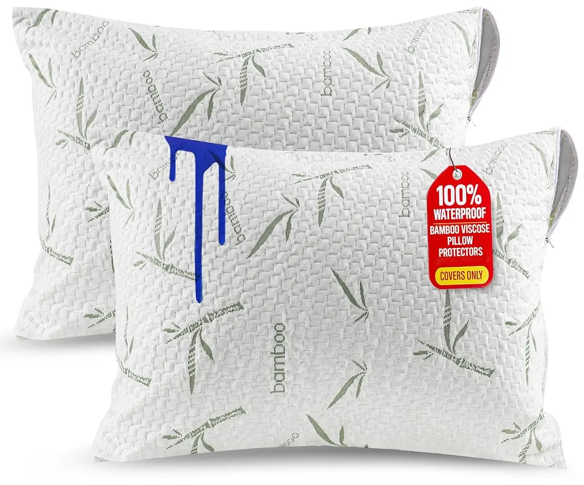 Utopia Bedding 2-Pack Bamboo Pillow Protectors - Waterproof, Cooling Breathable Bedding, Allergy-Safe Bamboo Viscose, Bed Bug Proof Encasements, Bed Linens, Pillow Shield