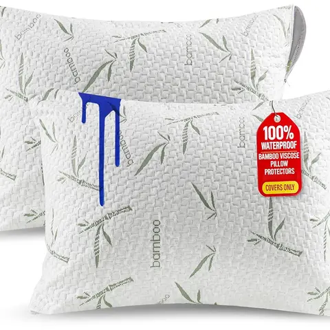 Utopia Bedding 2-Pack Bamboo Pillow Protectors - Waterproof, Cooling Breathable Bedding, Allergy-Safe Bamboo Viscose, Bed Bug Proof Encasements, Bed Linens, Pillow Shield