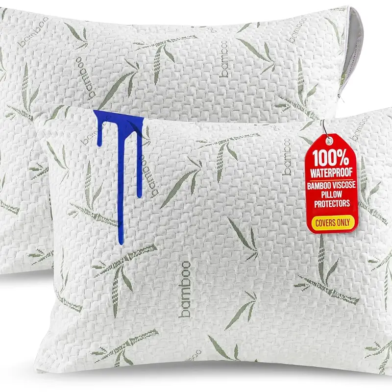 Utopia Bedding 2-Pack Bamboo Pillow Protectors - Waterproof, Cooling Breathable Bedding, Allergy-Safe Bamboo Viscose, Bed Bug Proof Encasements, Bed Linens, Pillow Shield