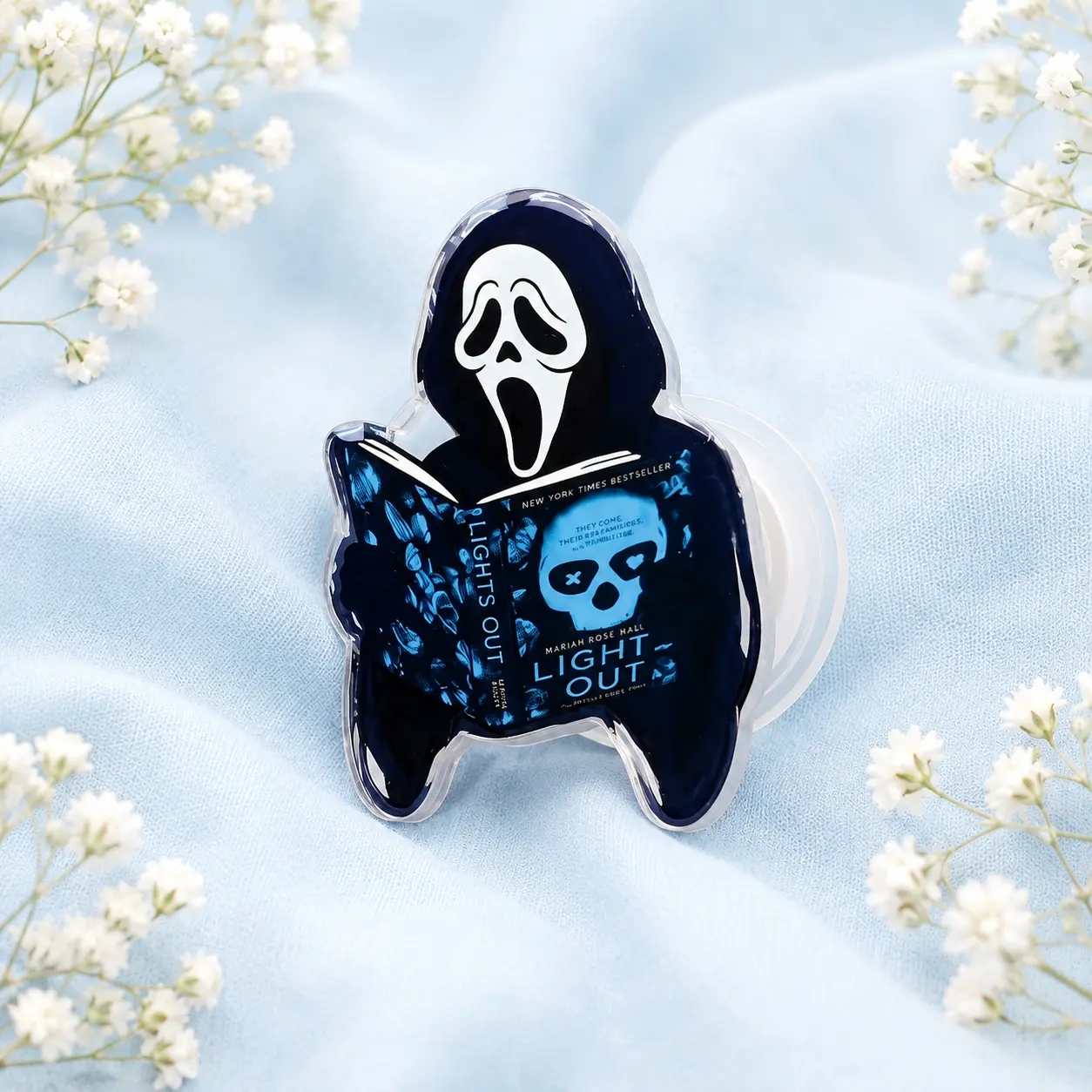 Ghostface Reading Book Magnetic Phone Grip Holder | Cute Horror Bookish Acrylic Phone Stand