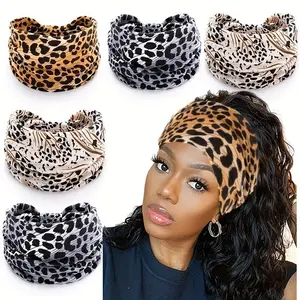4PCS Leopard Print Headband for Women – Wide Stretch Hair Band for Workout, Makeup & Daily Outfit Styling Boho Ethnic Pattern Elastic