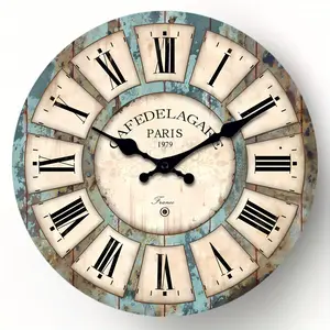 One Piece 14inch Retro Roman Numeral Wheel Wooden Wall Clock Silent Silent Clock, Living Room Home Kitchen Decorative Wall Clock, Birthday Gift (No Battery)