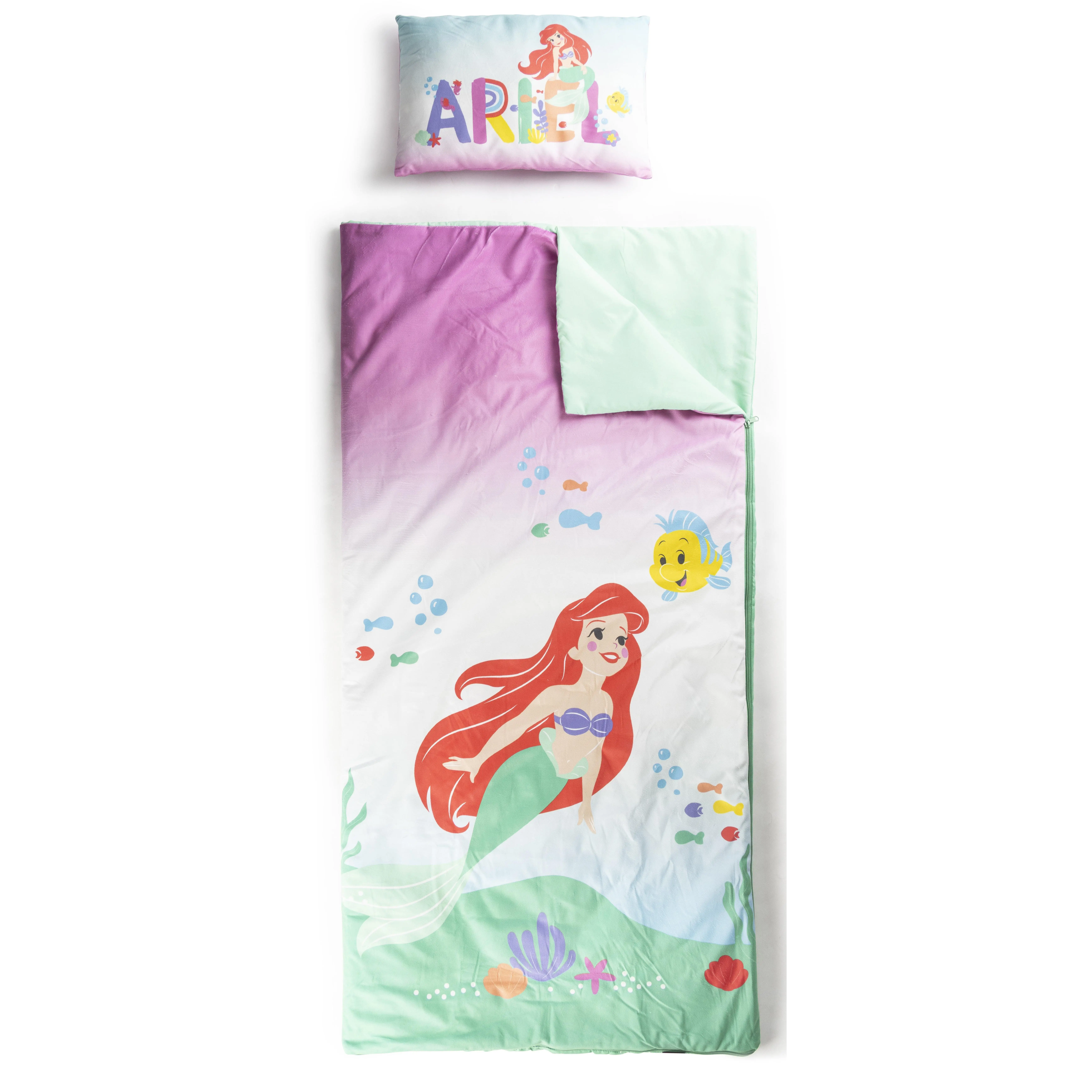 Jay Franco Kids Disney The Little Mermaid 2 Piece Set Indoor Sleeping Bag for School and Sleepovers, Durable, Nap Mat