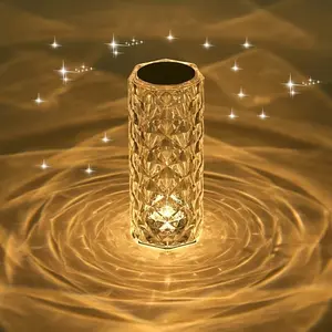 1Pc Crystal Diamond Table Lamp: 3 Color Changing Touch Controls with USB Charger Led Night Light-Perfect for Home Decoration, Halloween, Christmas, Office Desk, Camping, Parties and More!