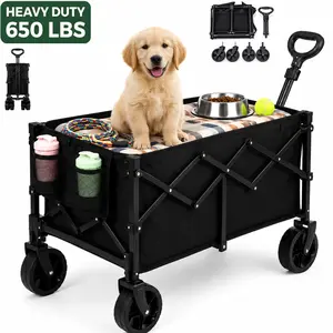 Heavy-Duty Foldable Beach Wagon Cart (650/450/330 lbs) – All-Terrain Camping & Pet Wagon with Steel Frame, 600D Oxford Fabric, Tool Holder, Durable Wheels & Reinforced Handle – No Assembly Required for Beach, Garden, Shopping & Sports – Black