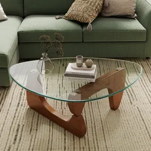NYUN Glass Coffee Tables Small Farmhouse Coffee Table Mid-Century Modern Wood Center Table for Living Room