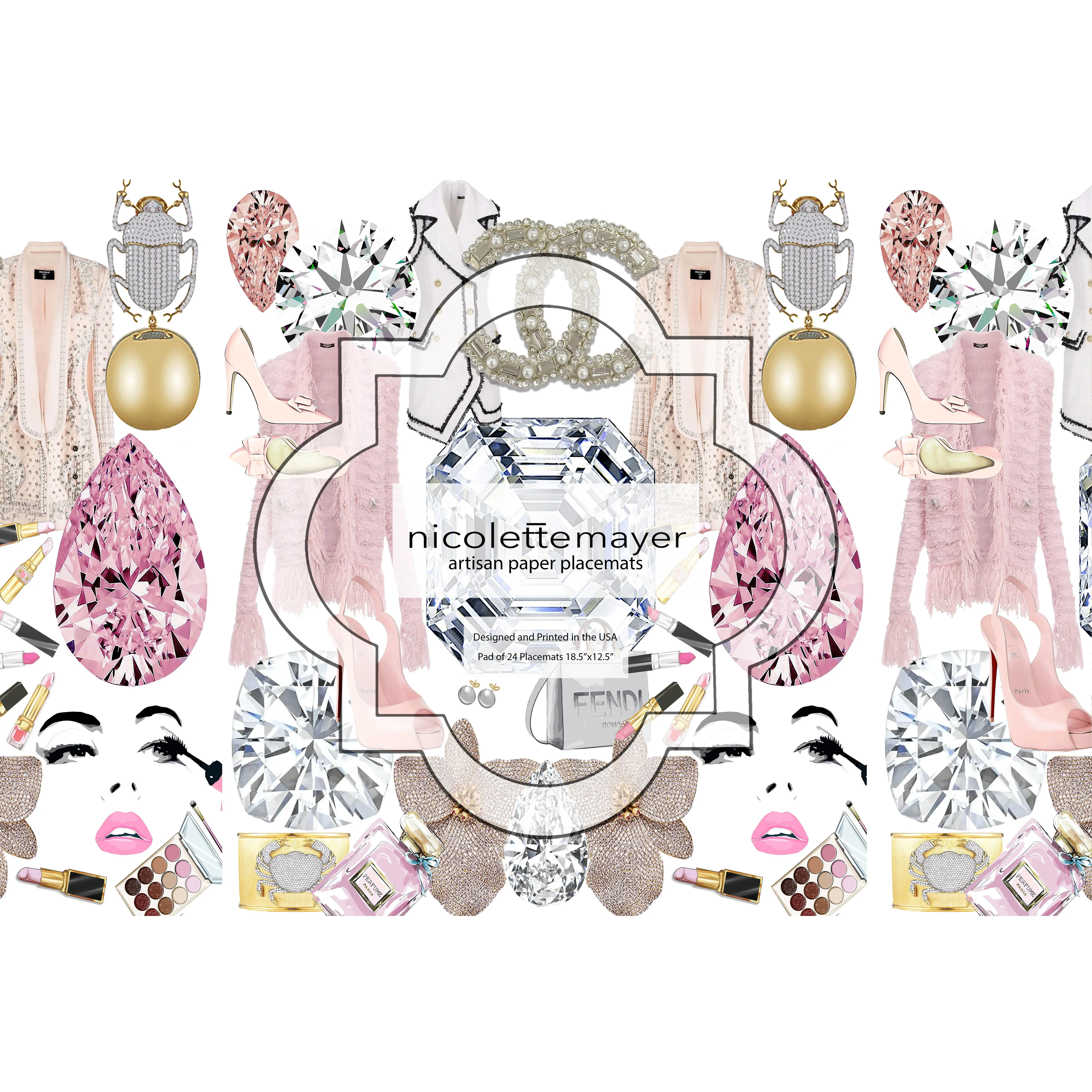 Bougie Pink White Rectangle Paper Placemat