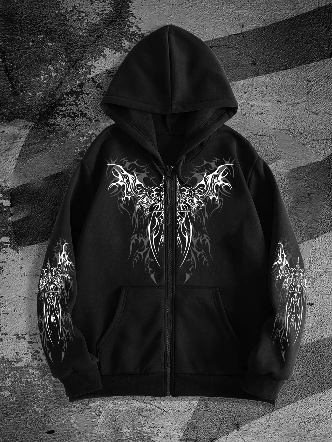 Trendy Street Style Fitted Zip-Up Zipper Long Sleeve Hoodie, Menswear Original Tattoo Graphics Design, Perfect for Casual, Fall & Winter Fashion, Moderate Fabric Thickness, Sweatshirts