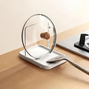 Pot Lid Holder, Lid and Spoon Rest Holder for Kitchen Counter, Foldable Pan Lid Organizer Stand with Nonslip Pads, Multifunctional Utensils Pan Pot Cover Lid Rack Shelf For Stove Top, White