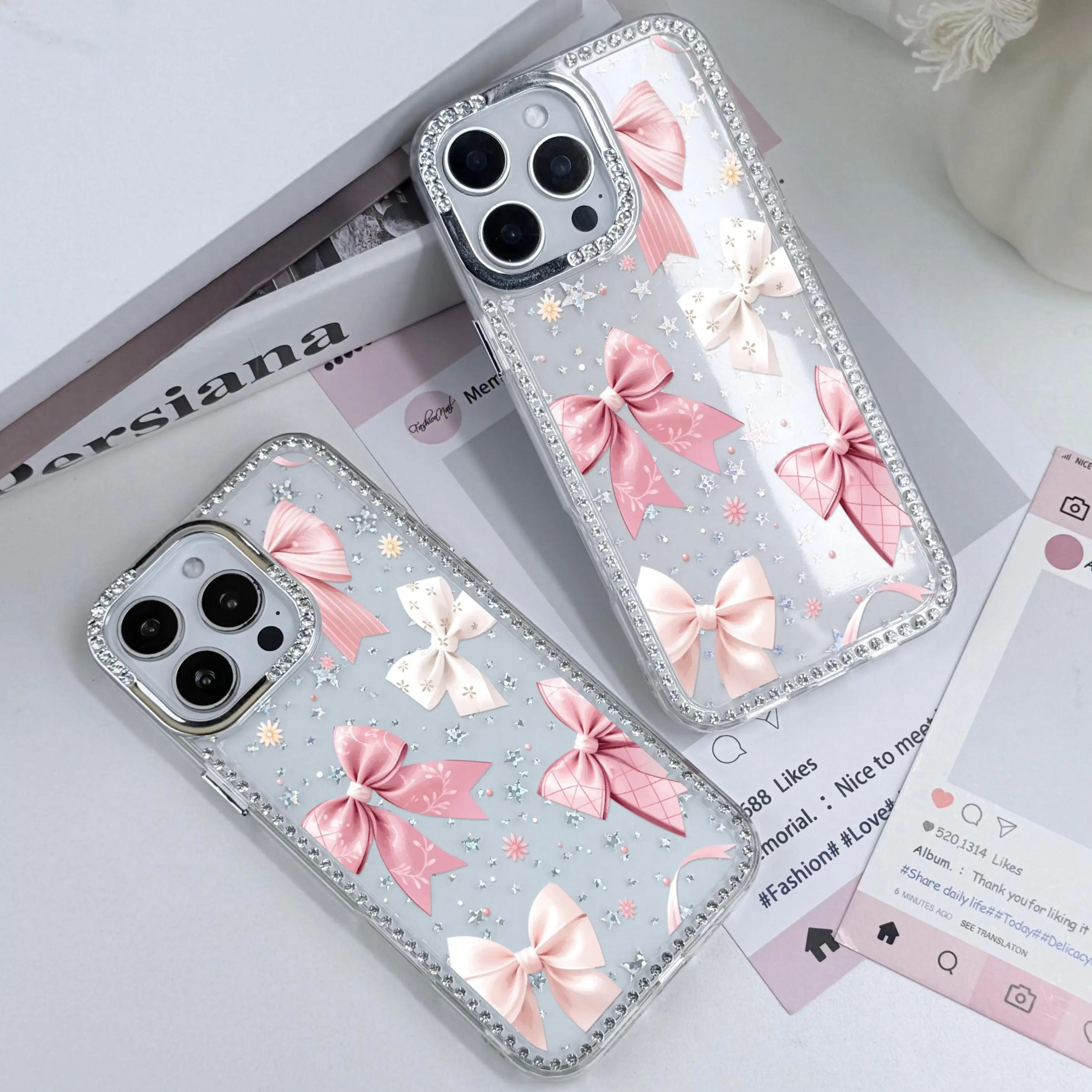 Cartoon Bow pattern phone case for iPhone 17 Pro Max 16 15 14 13 12 cases, Anti Drop Phone Case, Shockproof Drop, Protection Durable, Acrylic Transparent Case, girly iPhonecases, Flaunt Phone Case for Girl, Lightweight and Durable.WC85