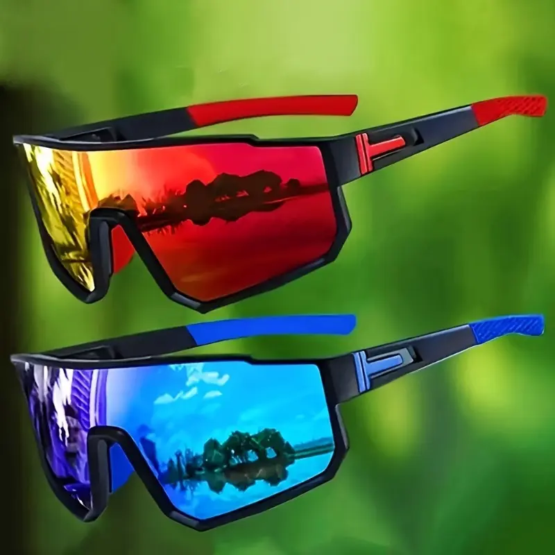 Colorful Wraparound Sports Sunglasses 2-Pack, Fashionable Protective Eyewear for Men & Women, Lightweight & Sandproof for Cycling & Mountain Biking, 2Pcs Cycling Glasses, Cycling Gear