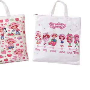 Strawberry Shortcake Cute Zippered Tote Bags with Retro Character Designs and Timeline Features