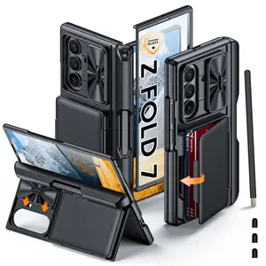 Vizvera for Samsung Galaxy Z Fold 7 Case - Military Drop Protection, RFID Wallet Card Holder (3–5 Cards), S Pen Holder + Pen Slot + Free S Pen & 3 Pen Caps, Sliding Camera Cover, Hinge Protection, Kickstand, 9H Tempered Glass Screen Protector