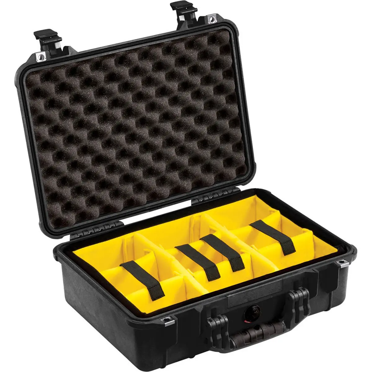 Pelican 1500 Waterproof Case with Yellow/Black Divider Set - Black