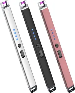 3 Pack Electric Candle Lighter USB Rechargeable Lighters Windproof Plasma Arc Lighters Flameless Type C Long Lighter with Safety Switch for Candle BBQ Camping Birthday Fireworks