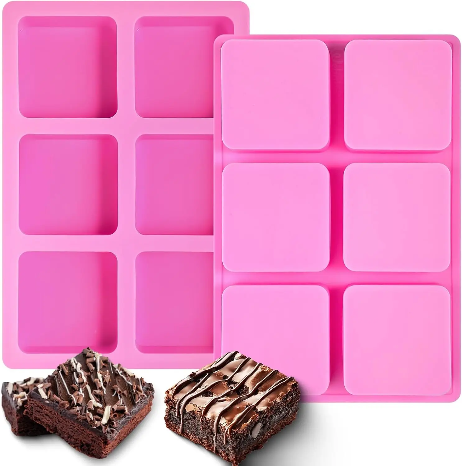 Brownie Pan with Dividers Silicone, 2.5" x 2.5" x 1" Square Brownie Mold for Baking Brownie, Chocolate Bar, Muffin, Cornbread, Square Cupcake, All Edges Brownie Pan Pack of 2