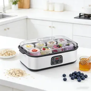 1pc Family Automatic Yogurt Maker, 8-Cup Multi-functional Fermenter with US Plug, Makes Homemade Yogurt Jam Ice Cream Pudding Dessert, Practical Electric Ferment Jar Set for Home Kitchen Breakfast DIY Healthy Snack Making
