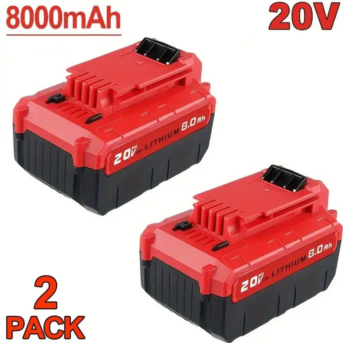 2/1Pack Lithium Ion Removable & Rechargeable 8000mAh 20V Max Power Tool Accessories Batteries for Porter Cable PCC685L, PCC680L Drill Driver Tools, CE, FCC, ROHS Certified with Overcharge Protection