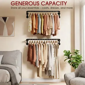 2-Pack Clothes Hanging Rods, Metal Garment Rack Bar, Closet Organizer Rod, Black Medium