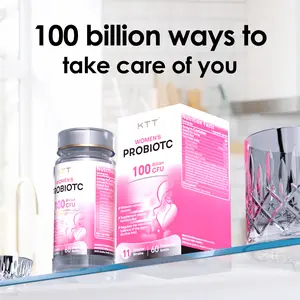 KTT Women's Probiotic Capsules 100 billion CFU 20 strains, 60 vegetarian capsules, targeted release technology, stomach acid resistant, no refrigeration required, non-GMO, gluten-free, promotes female fertility, regulates endocrine