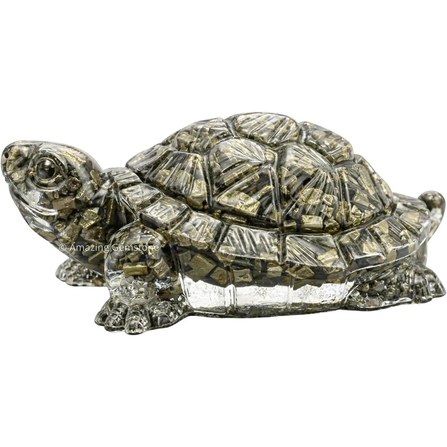 Natural Pyrite Tortoise Turtle Statue - Traditional Feng Shui Wealth & Good Luck Decoration Items, Compact 2.7" Stone Texture Gemstone Desktop Decorative Ornament, Home Supplies Booster Gift