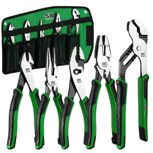 #SpringGlowUp SK 5-Pack Pliers Set, 8" Needle Nose & Slip Joint & Diagonal Pliers, 9.5" Linesman Plier, and 10" Groove Joint Plier, CR-V Construction, Anti-slip Handle, with Rolling Pouch
