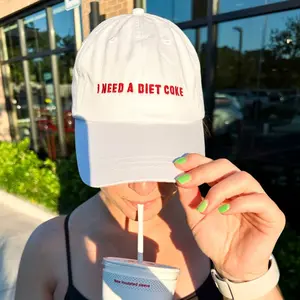 Women's Caffeine Lover Graphic Diet Coke Embroidered Cotton 6-Panel Pigment-Dyed Baseball Cap, Outfit Accessory Fashion Hat