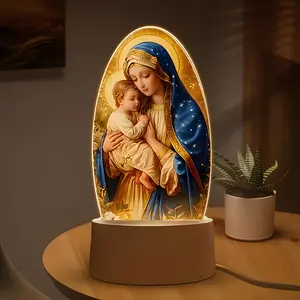 Acrylic LED Night Light, Starry Night Light, Virgin Mary Shape Warm Lighting, USB Powered Table Lamp, Home Living Room Decor, Thanksgiving Christmas Gift