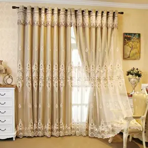 European Embroidered Blackout Curtain Panel, Home Decoration Curtain, Polyester Fiber Drapes for Living Room & Bedroom, Fashionable Seasonal Decor