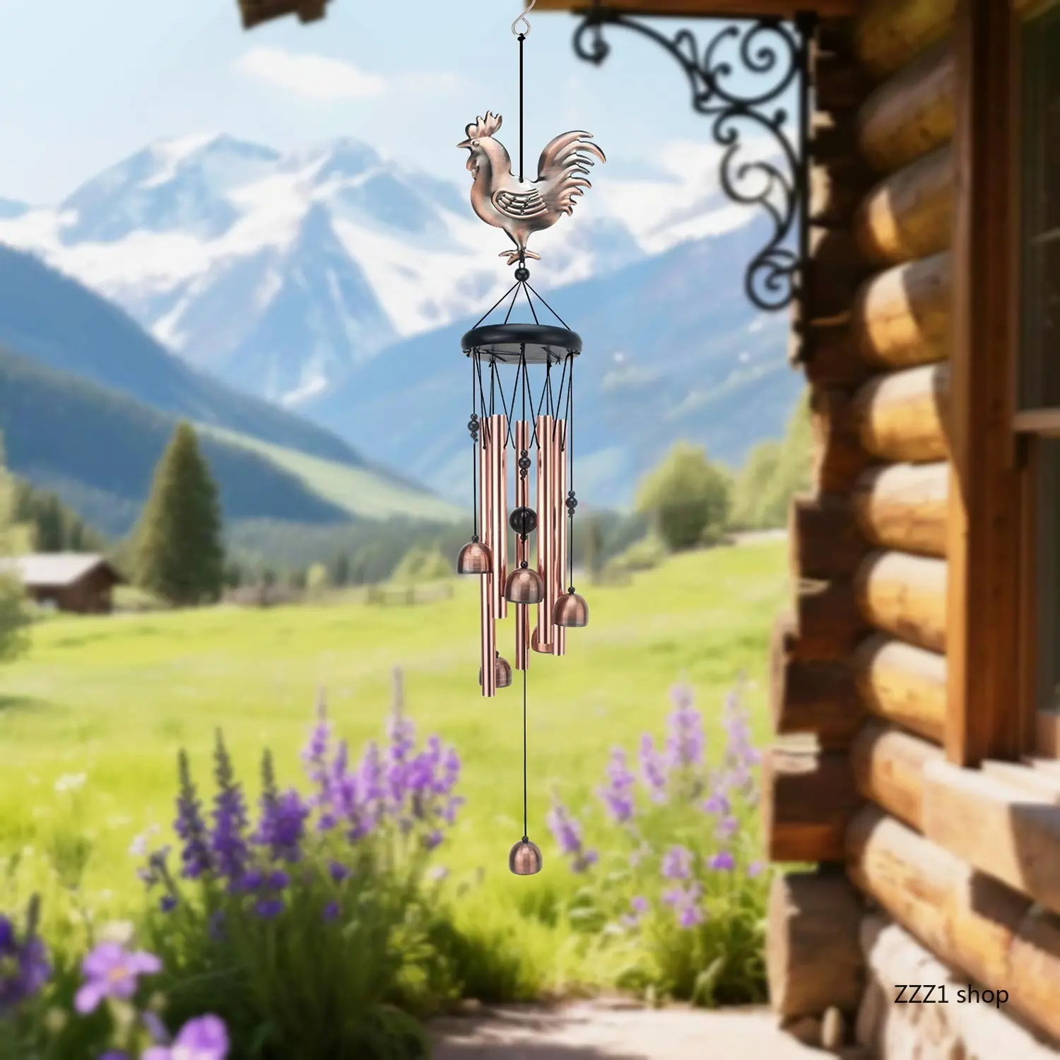 Rooster Wind Chimes Outdoor Vintage Metal Rooster Bell Memorial Windcatcher Deep Tone Melodic Blessing Gift for Farmhouse Garden Yard Country Decor
