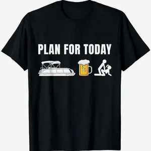 Funny Pontoon Boat Plan for Today Beer Boating Mens T-Shirt,Made in USA TNY