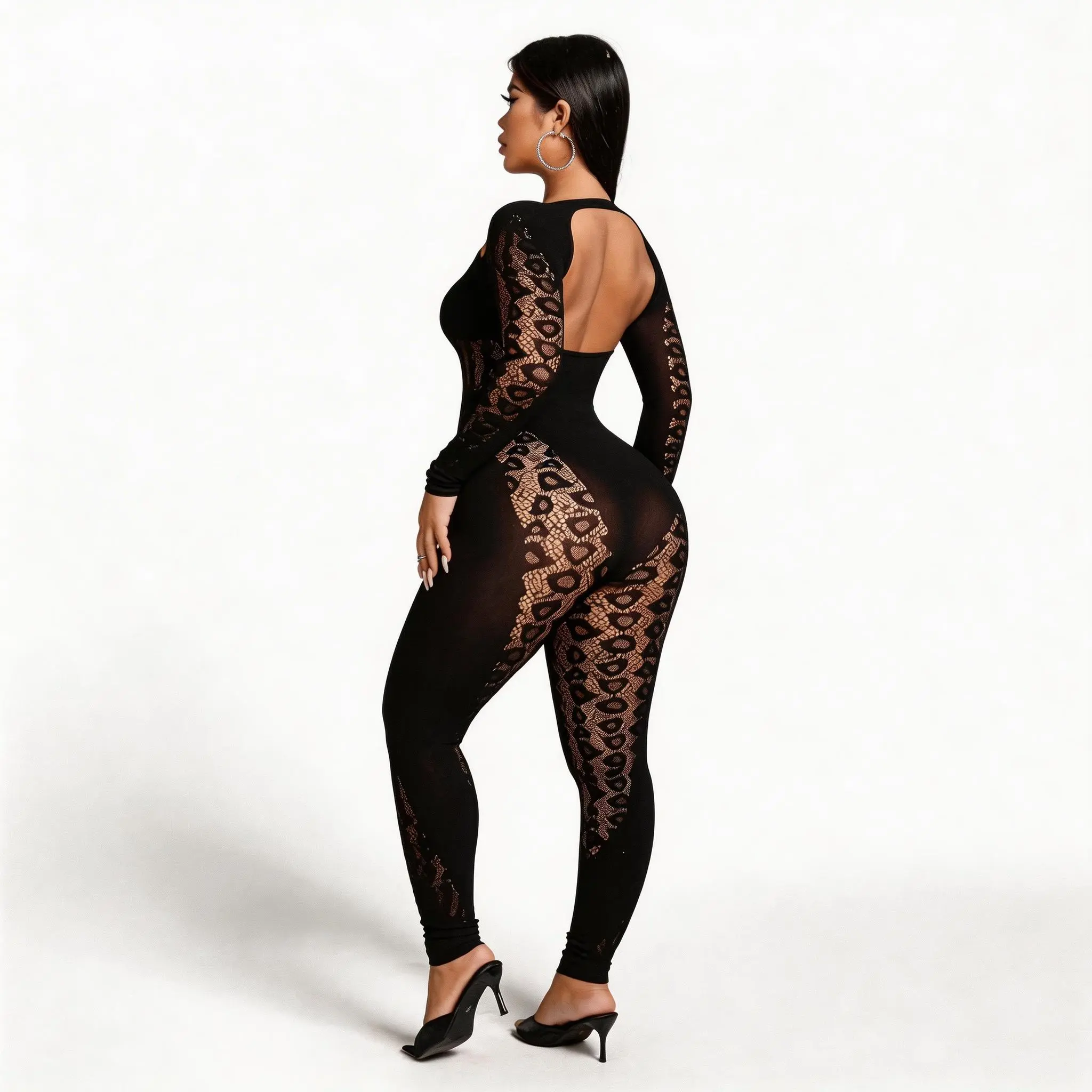 Hot Sexy Sheer Cutout Bodycon Dress - Premium High Stretch Fabric Sculpt Your Curves Beautifully, Long Sleeve Design Ideal For Spring Party Club Nights, Figure Flattering Silhouette - Perfect Date Night Outfit Womenswear