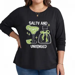 Plus Size Margarita Shirt Funny Drinking Tee Women Salty And Unhinged Tequila Graphic Sarcastic Humor Relaxed Fit Girls Night Top S-6XL