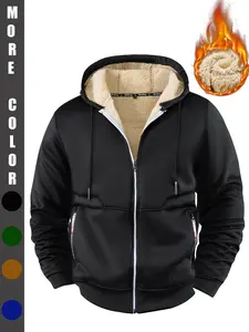 Men's Warm Fleece Bomber Jacket, Fashionable Hooded Coat for Autumn & Winter, Casual Stylish Outerwear, Comfortable & Trendy Design Casual Athletic Jacket