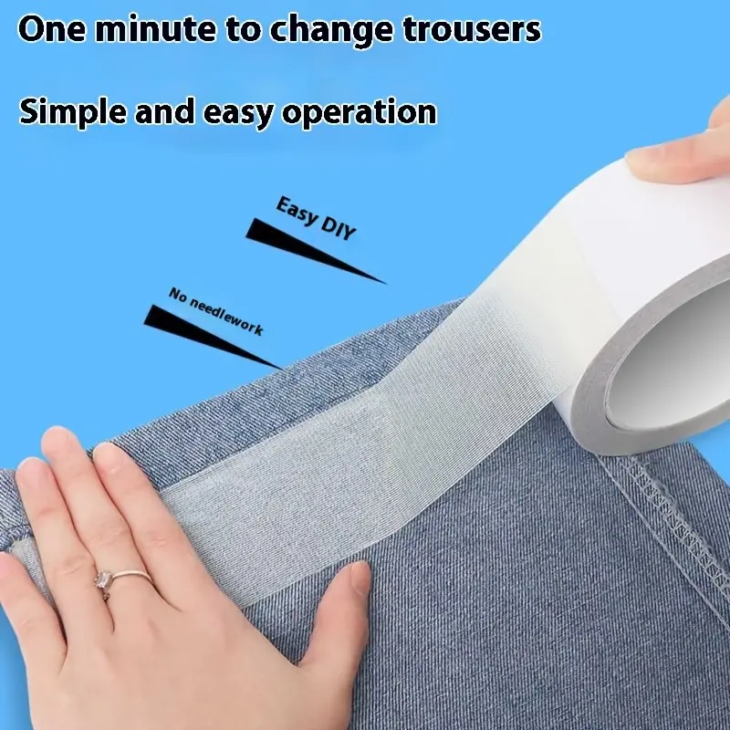 Self-Adhesive Hemming Tape Roll, Durable Double Sided Sticky, No Sewing Iron-Free Fix Patch, Self-Stick Cuff Clips, Adjustable Long Pants Hem Adjuster, Strong Adhesion