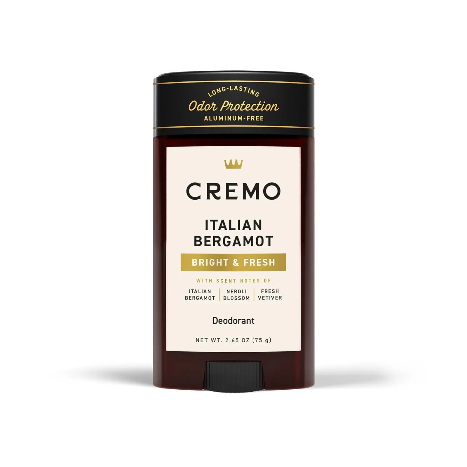 Cremo Italian Bergamot Aluminum Free Deodorant for Men, 48-hour Long Lasting Odor Protection, 2.65oz