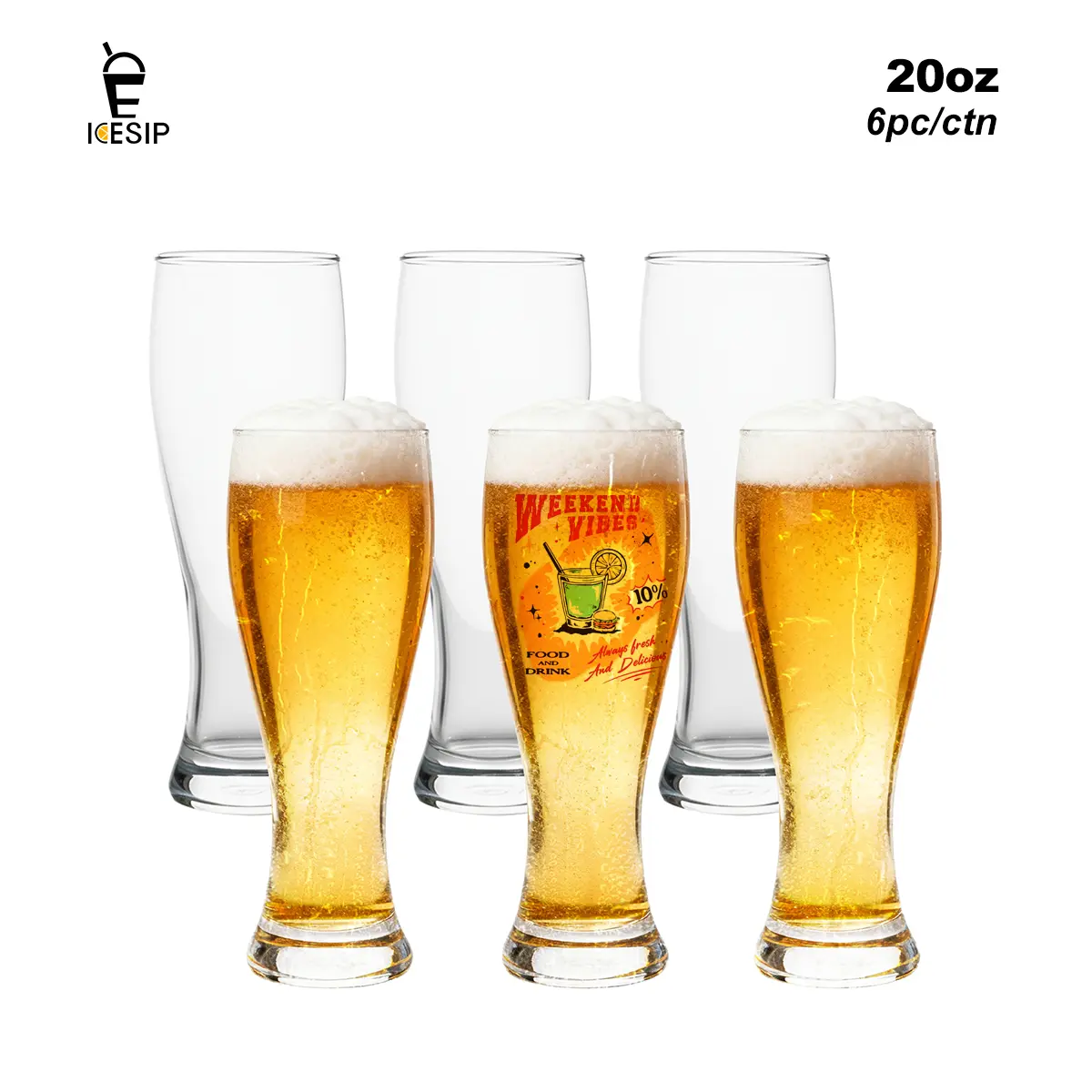 Icesip 6pcs/ctn 15oz/20oz Craft Beer Cup Transparent Beer Mug, Large Capacity, Thick Draft Beer Cup, Juice Cup, Beverage Cup, Suitable for Restaurants, Bars, And Home Use,Suitable for Bars, Cocktails, Beer, Soda, Juice, Beverages, Wheat
