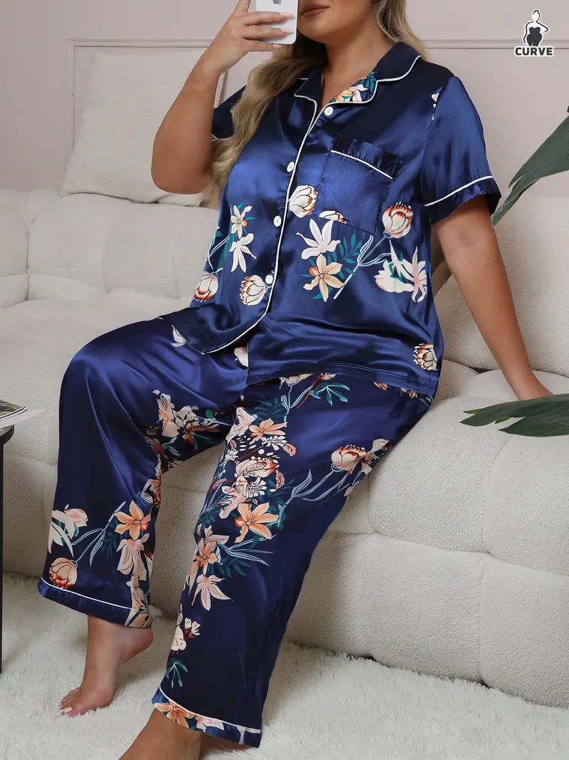 Plus Size Women's Satin Loungewear Sexy Plus Size Women Sleepwear Satin Pajamas Set Loose Home Clothes Night Dress Plus Size Women's Satin Loungewear Sexy Plus Size Women Sleepwear Satin Pajamas Set Loose Home Clothes Night Dress