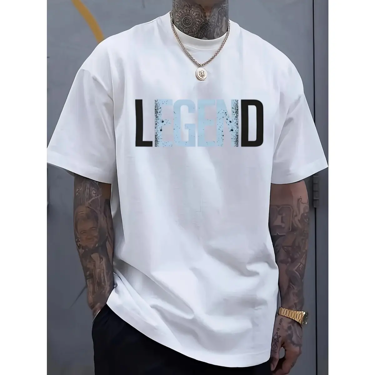 funny shirts Men’s Legend Letter Graphic T-Shirt, Minimal Typography Print Crew Neck Tee, Casual Short Sleeve Top, Soft Breathable Fabric, Modern Streetwear Style, Comfortable Everyday Wear for Spring Summer