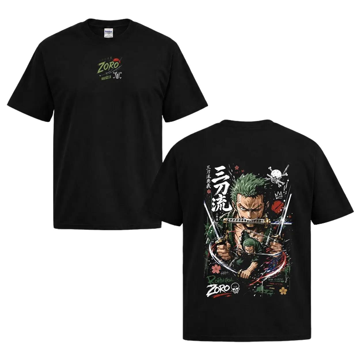 Roronoa Zoro Vintage Cotton, One Piece Three Sword Style Santoryu Anime Shirt, Zoro Wano Arc Swordsman Graphic Streetwear