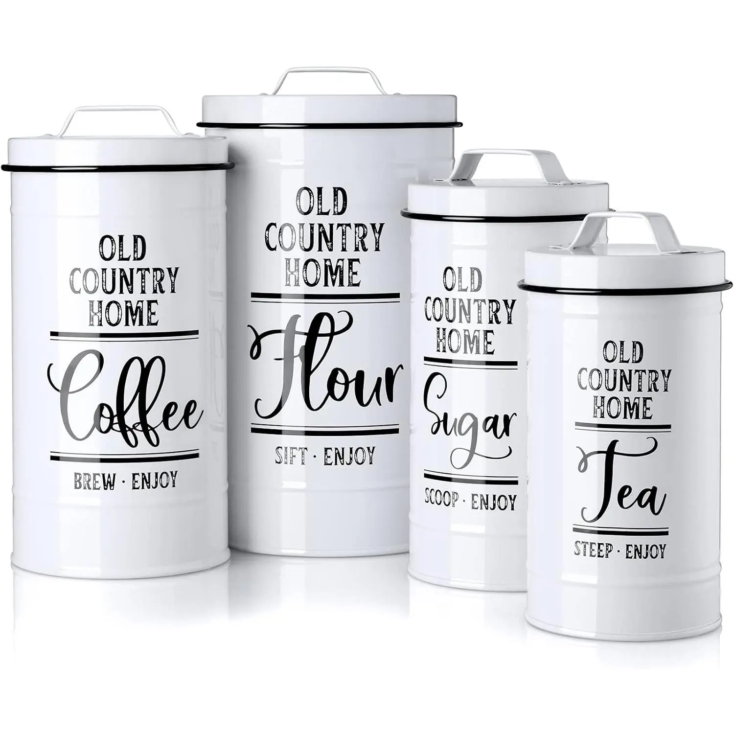 Canisters Sets for the Kitchen, Airtight Kitchen Canisters for Countertop, Flour and Sugar Containers,  Coffee Sugar Canister Set, Coffee Bar Decor and Accessories, Set of 4, White