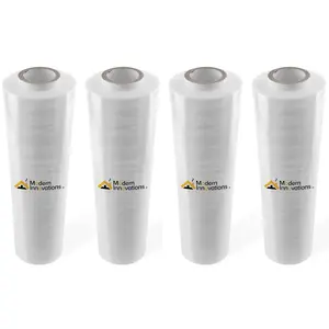 Modern Innovations 15 Inch Clear Stretch Wrap Replacement Roll (4 Refill Rolls-4000 Feet) No Handle, Shrink Wrap for Moving, Packing Supplies for Wrapping Furniture, Plastic Pallet Cling