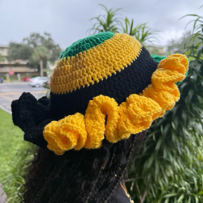 Jamaica Ruffled Bucket Hat - Green, Yellow, and Black Design