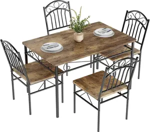 【Christmas Gift】5-Piece Retro Industrial Dining Table Set in Natural Vintage Brown Color for Breakfast Nook & Small Spaces with Matching Chairs Farmhouse Style