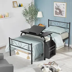 Overbed Table with Wheels, Adjustable Height & Length, Rolling Multi-Use Desk for Bedroom, Living Room, Hospital