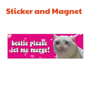 Bestie Please Let Me Merge Cat Y2K Pink Aesthetic Funny Gen Z Meme Bumper Magnet Sticker Car Vehicle Vinyl Decal for New Drivers and Adults